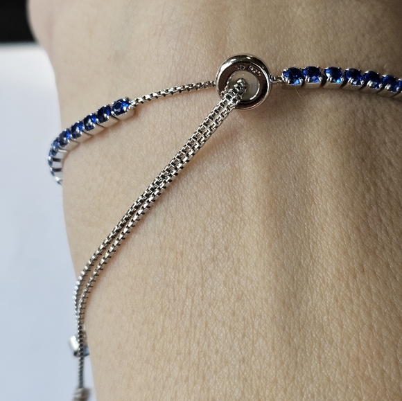 Genuine London Blue Topaz Bolo Bracelet in Platinum over Sterling Silver 💙 - Picture 3 of 4